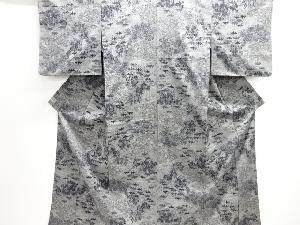 草花に灯籠模様織出し手織り真綿紬着物